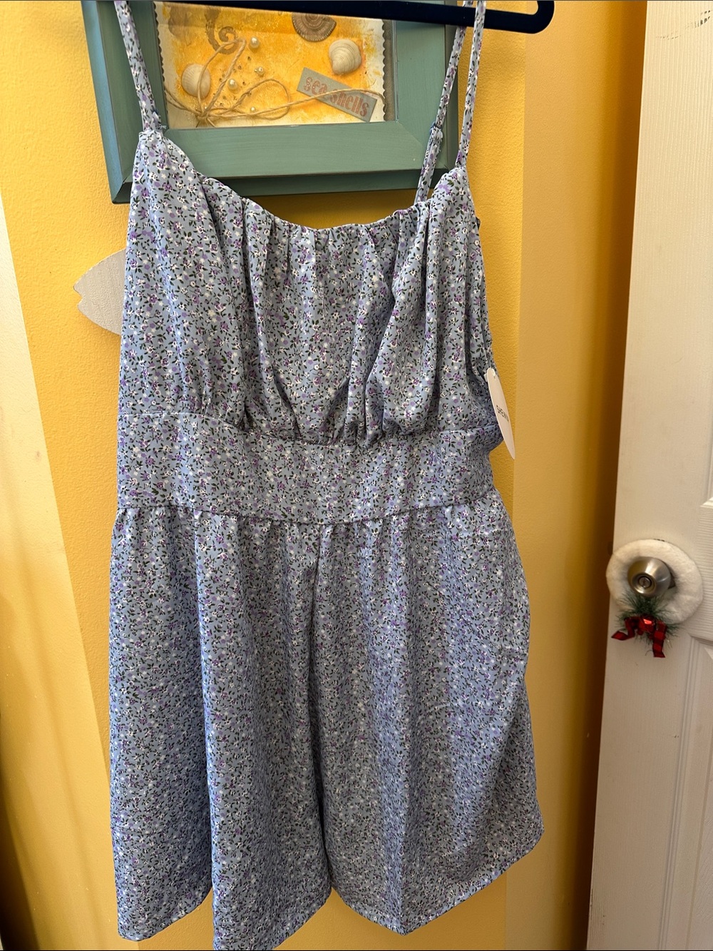 NEW Light Blue Floral Romper with Spaghetti Straps